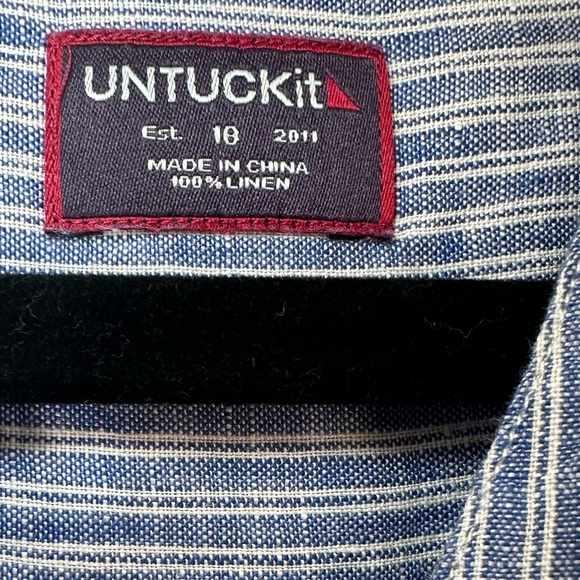 UNTUCKit Constantia 100% Linen Blue Stripe Shirt dress size 18 NWT - Picture 9 of 10
